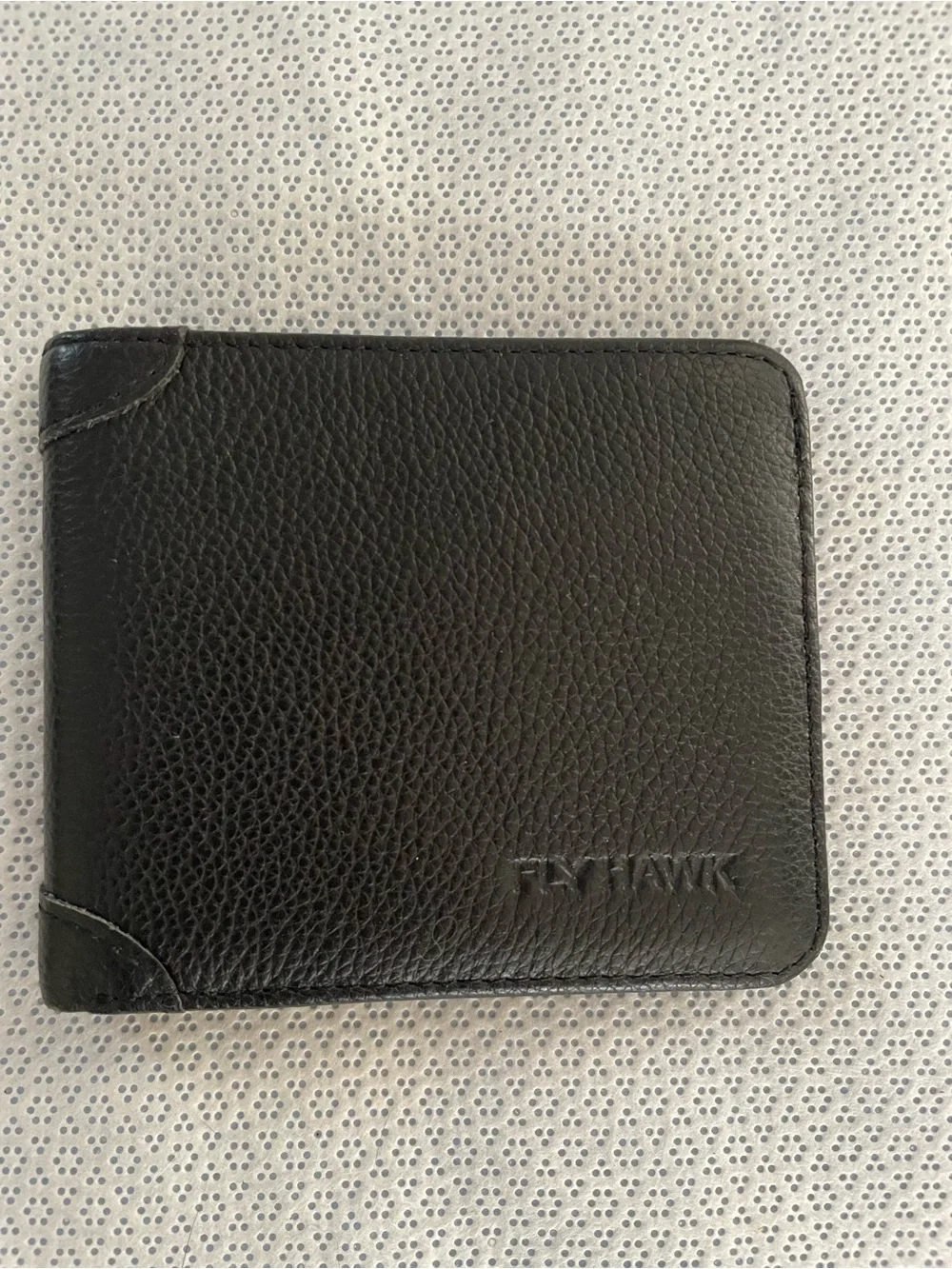 Fly Hawk Black Pebbled Leather Bi-Fold Wallet